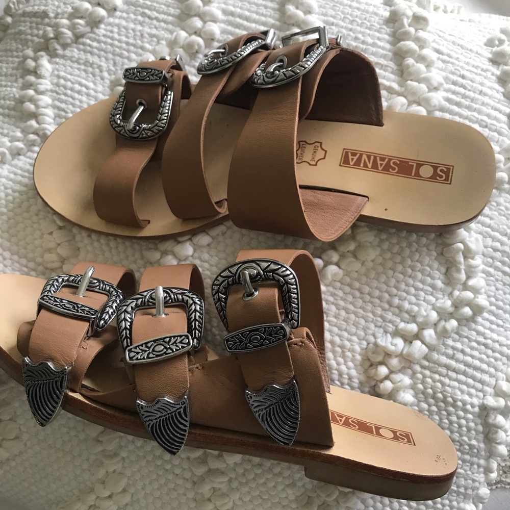 Sol Sana Tan Leather Boho Sandals Slides 7 37